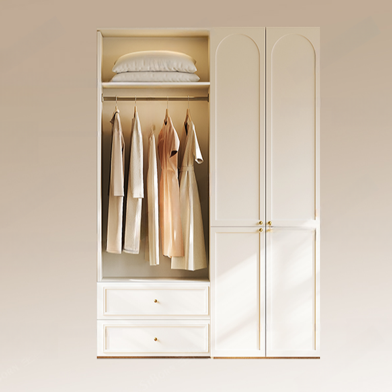 White Minimalist Manufactured Wood Wardrobe Closet with 2 Drawers, Soft Close Door, Interior Shelves, and Clothing Rod - image 5