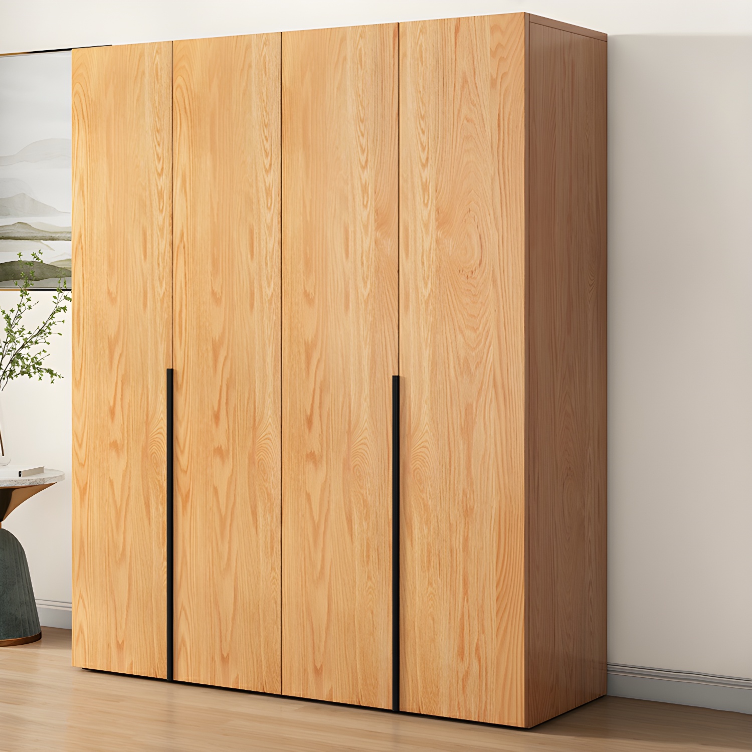 Modern Natural Wood Pine Armoire with Clothing Rod & Shelves