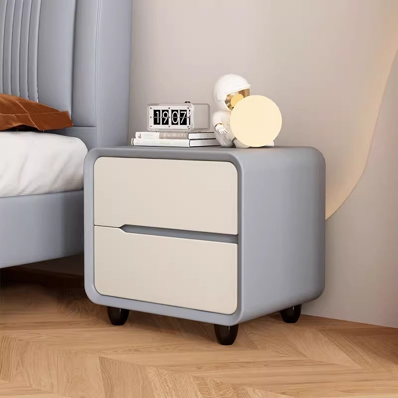 Organic Modern 2 Tiers Nightstand With Drawer Organization Featuring Pleather Countertop - image 5