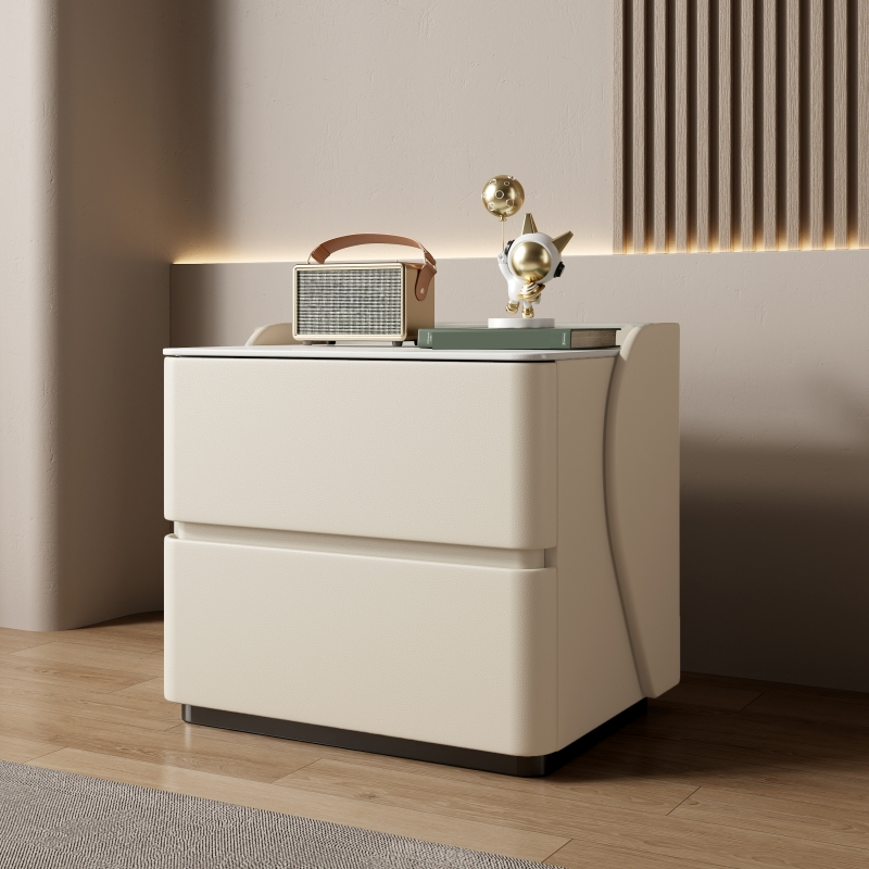 Minimalist 2 Tiers Drawer Storage Bedside Table with Faux Marble Top - image 10