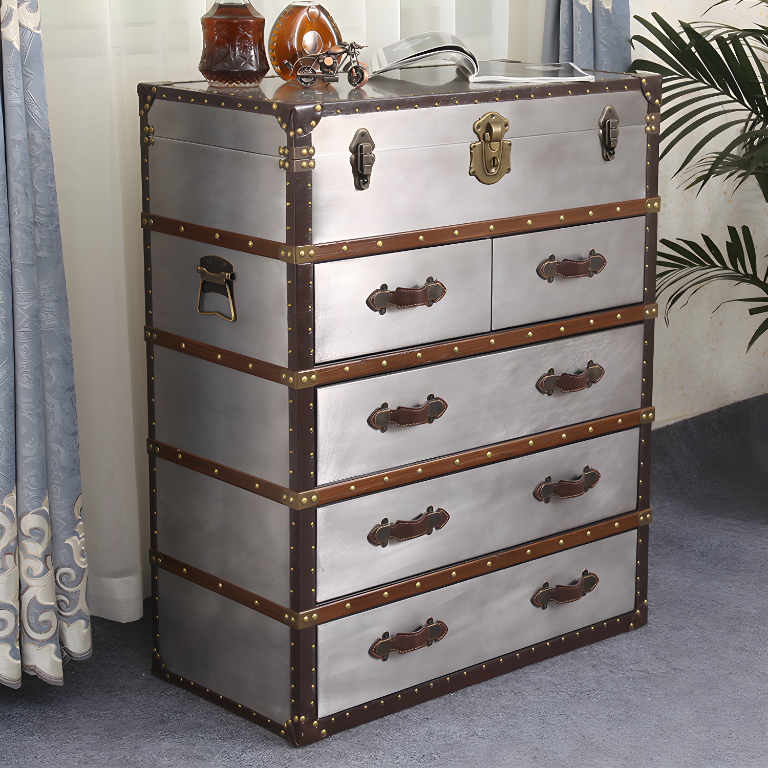 Rustic Leather Chest Vertical Chest with Drawers for Bedroom - image 19