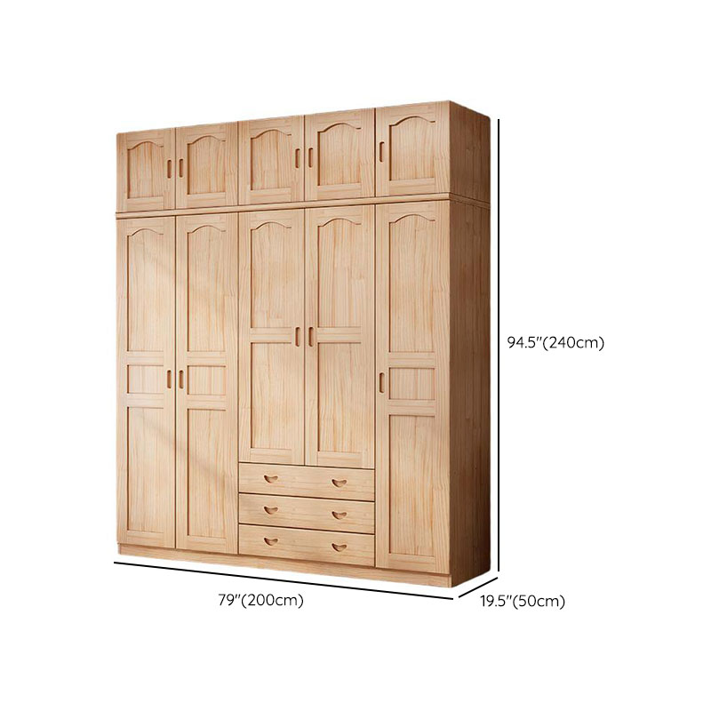 Natural Finish Minimalist Pine Wood Cabinet Armoire with 3-Drawer, Interior Shelves, and Clothing Rod - image 19