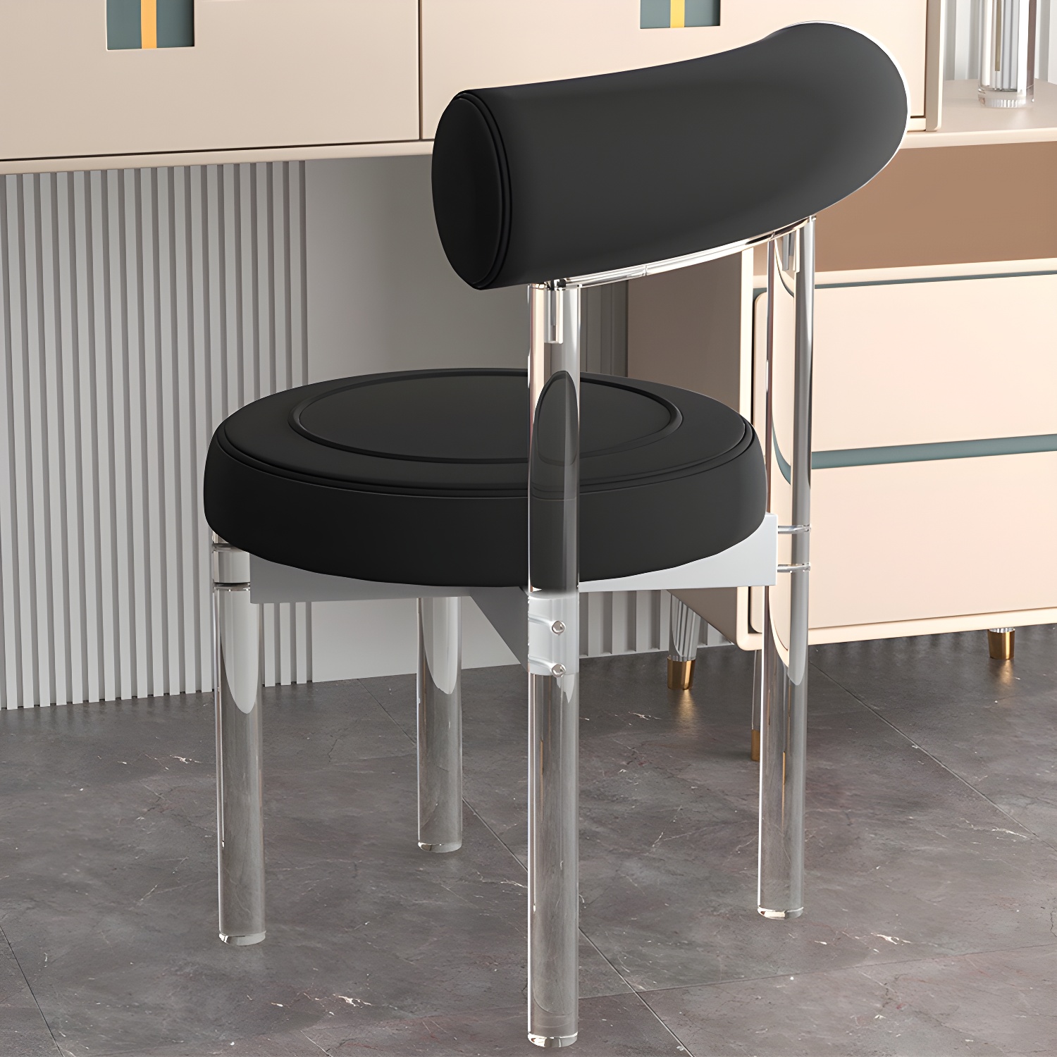 Clear Leg Modern Side Chair with Low Back and Upholstered Polyurethane Seat