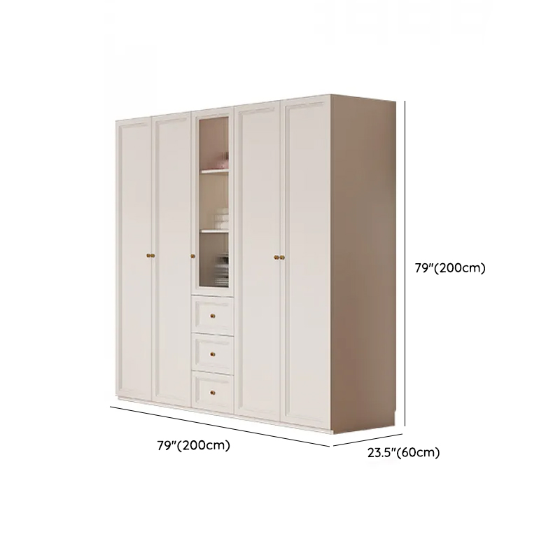 White Minimalist Manufactured Wood Wardrobe Closet with Soft Close Drawer, Interior Shelves, and Clothing Rod - image 8