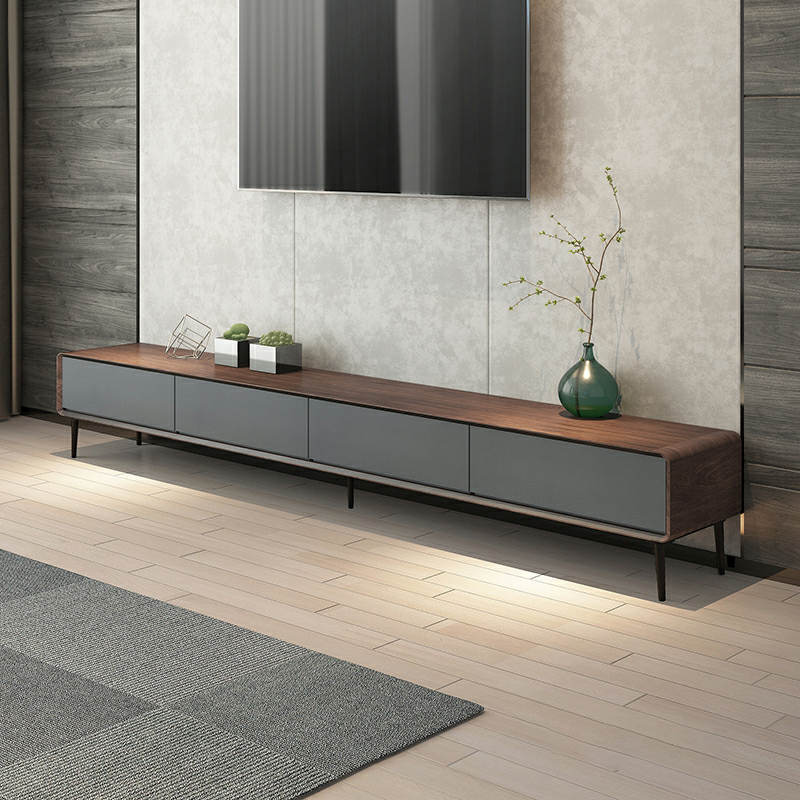 Modern Wooden Long and Low TV Stand with 4 Drawers, No Assembly Required, Dark Tone - image 8