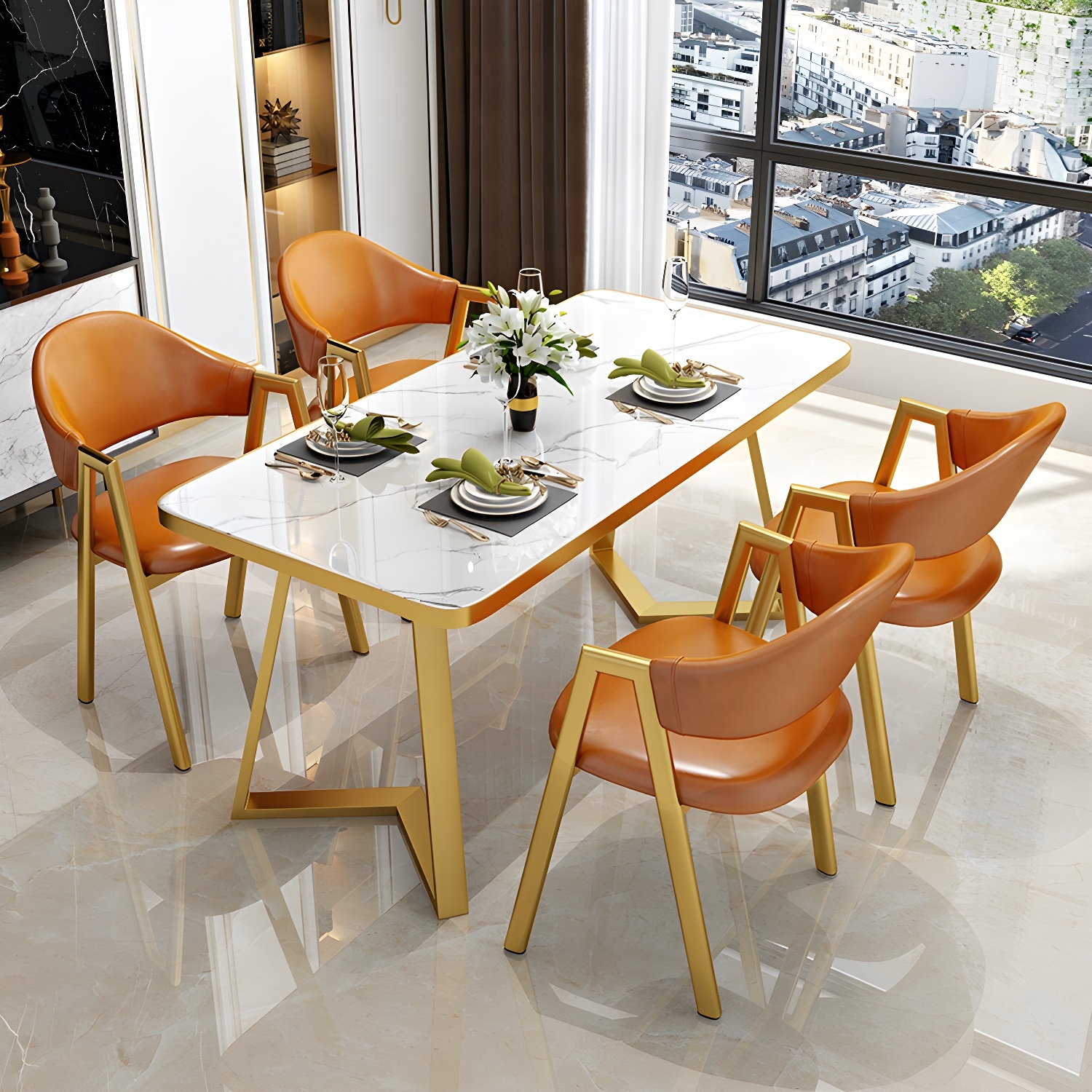 Glam White Wood Dining Set with Upholstered Chairs - 5 Piece Set - image 4
