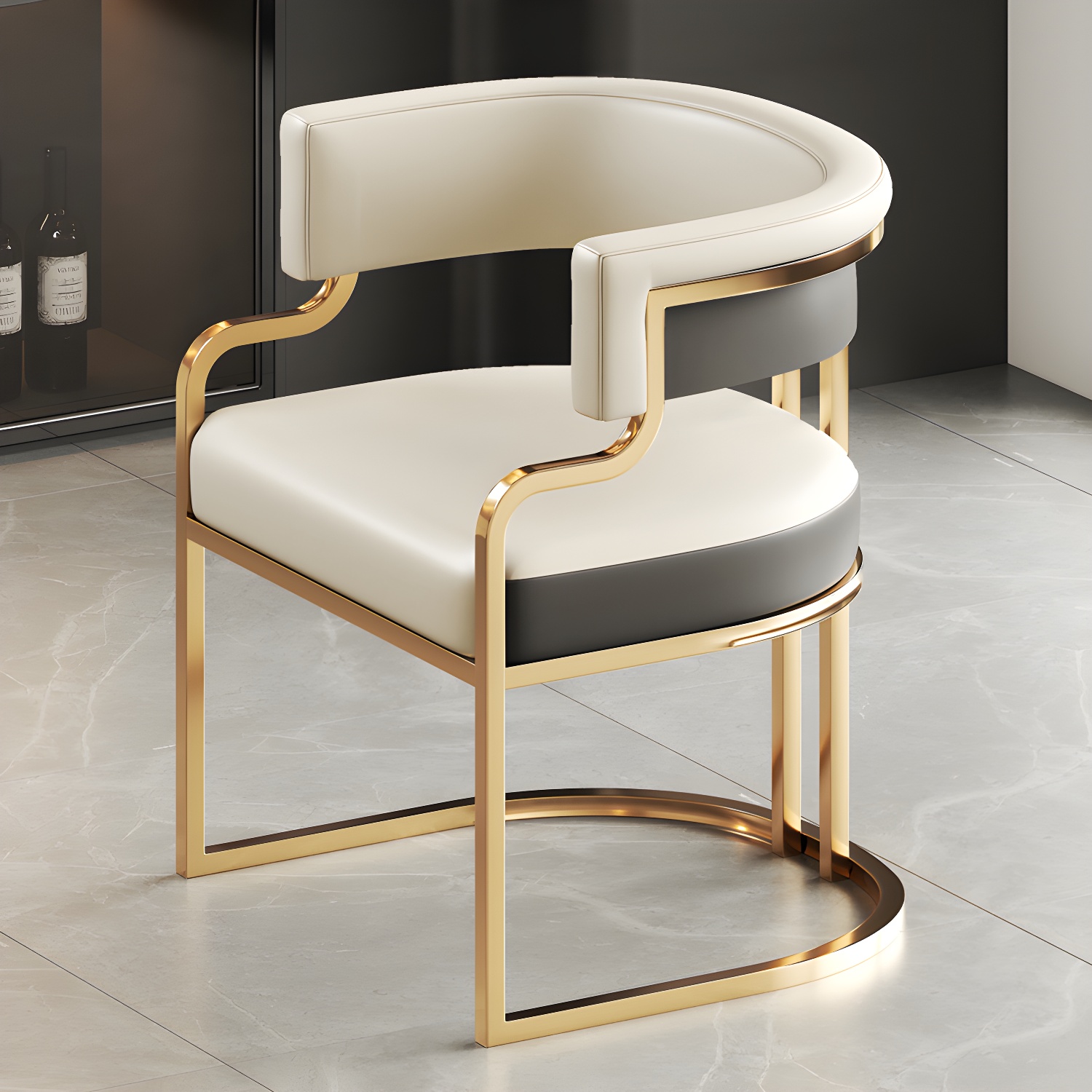Faux Leather Dining Chairs Glam Style Open Back Armless Chair for Dining Room