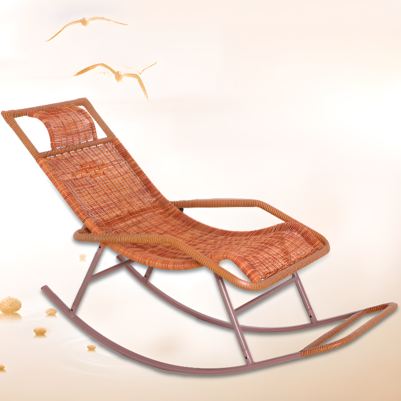 Old School Pecan/Light Green/Sand Cane Rocking Chair with Rear and Wagon Wheel Shaped Arms - image 8