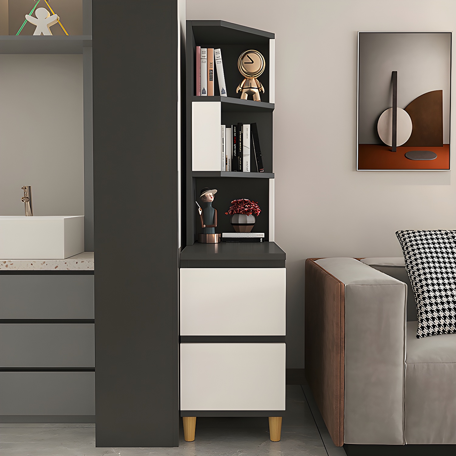 31" Wide Contemporary Corner 2 - Drawer Accent Chest with Shelves - image 16