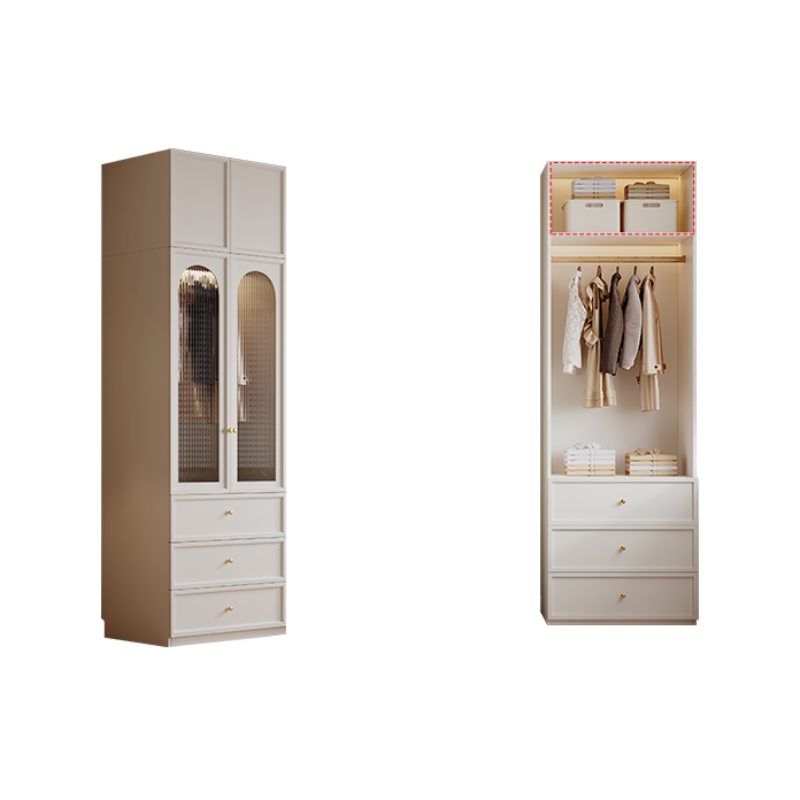 Casual Wooden Independent Armoire Cabinet with 3-Drawer, Interior Shelves, and Hanging Rod