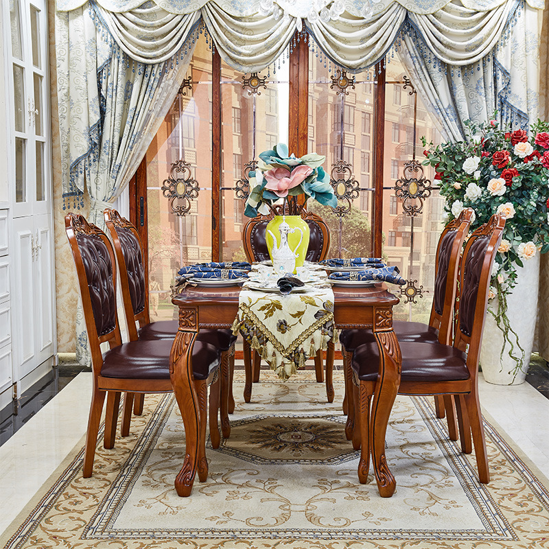 Retro Rectangular Brown Solid Wood Dining Table Set with Four Legs and Fixed Table - image 3