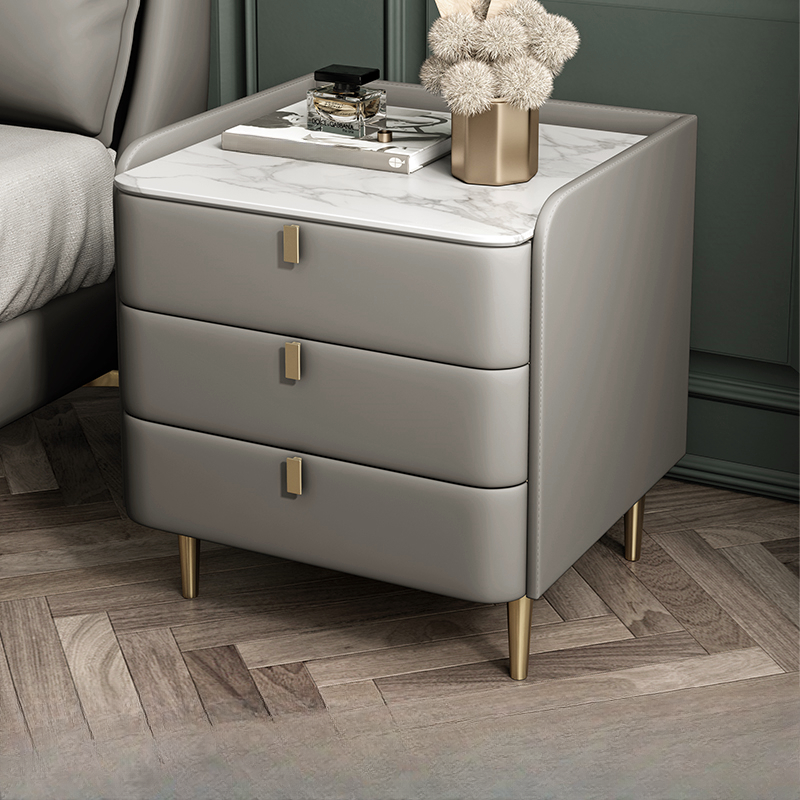 Art Deco 3 Tiers Drawer Storage Bedside Table with Stone Countertop - image 11