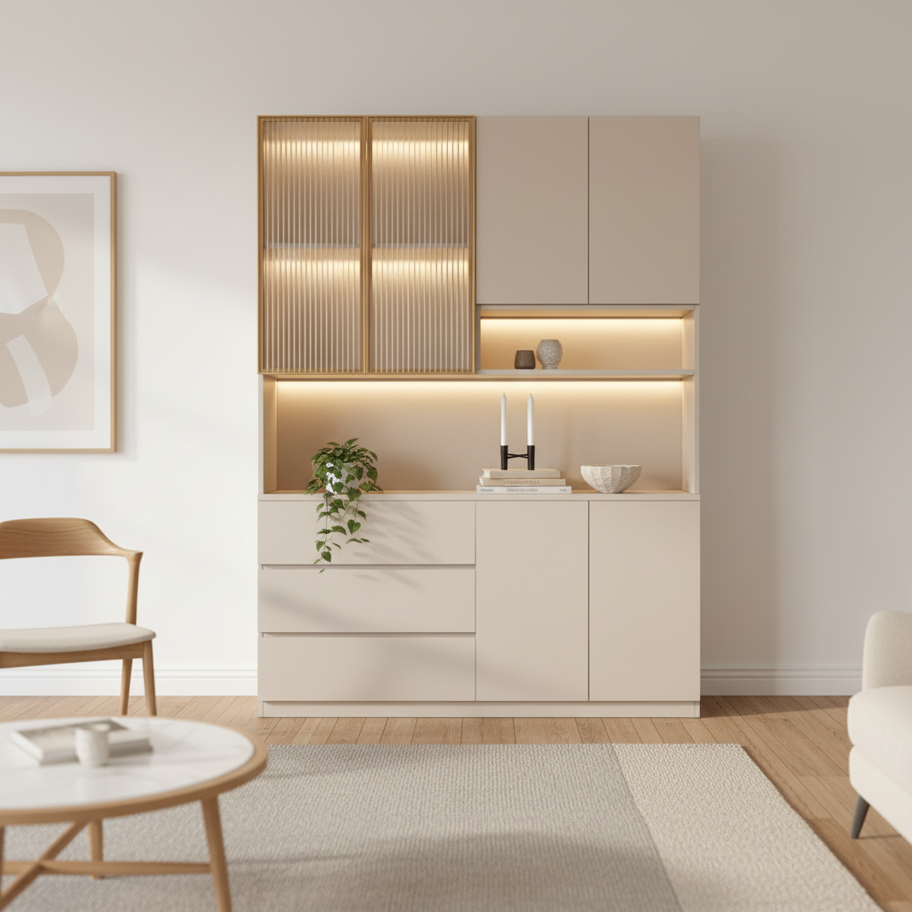 Trendy Sideboard with 3 Drawers, Cupboard, Wide/Standard/Narrow Sizes, 2/1 Shelves, Cabinets, and Glass-panel Door - image 54