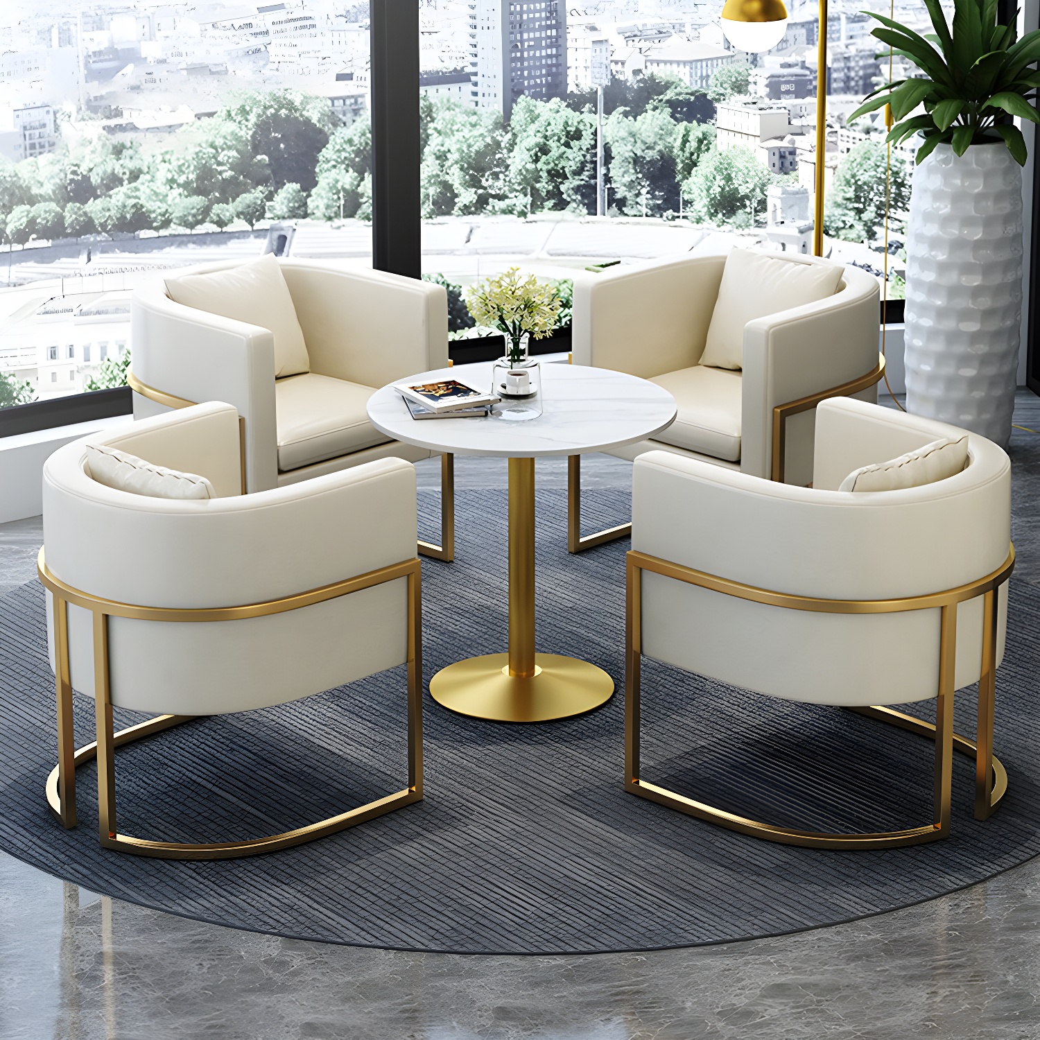 Parsons Arm Chair Leather Indoor Dining Chair with Gold Frame - image 8