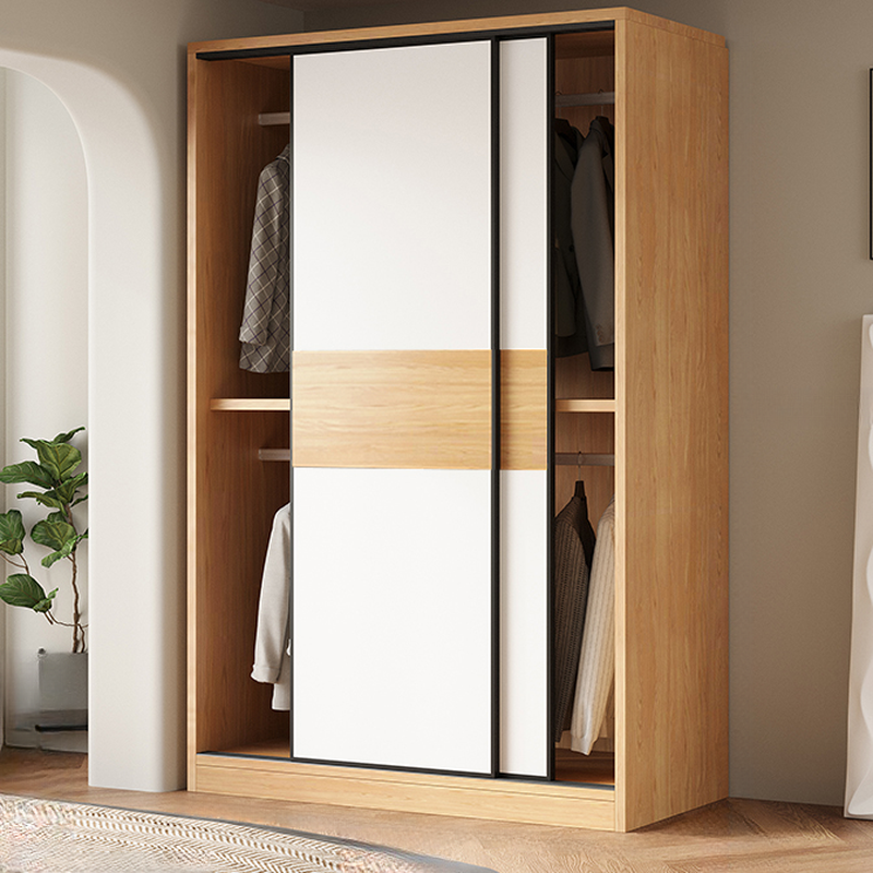 Modish Wooden Independent Armoire Cabinet with Soft Close Door, Interior Shelves, and Clothing Rod