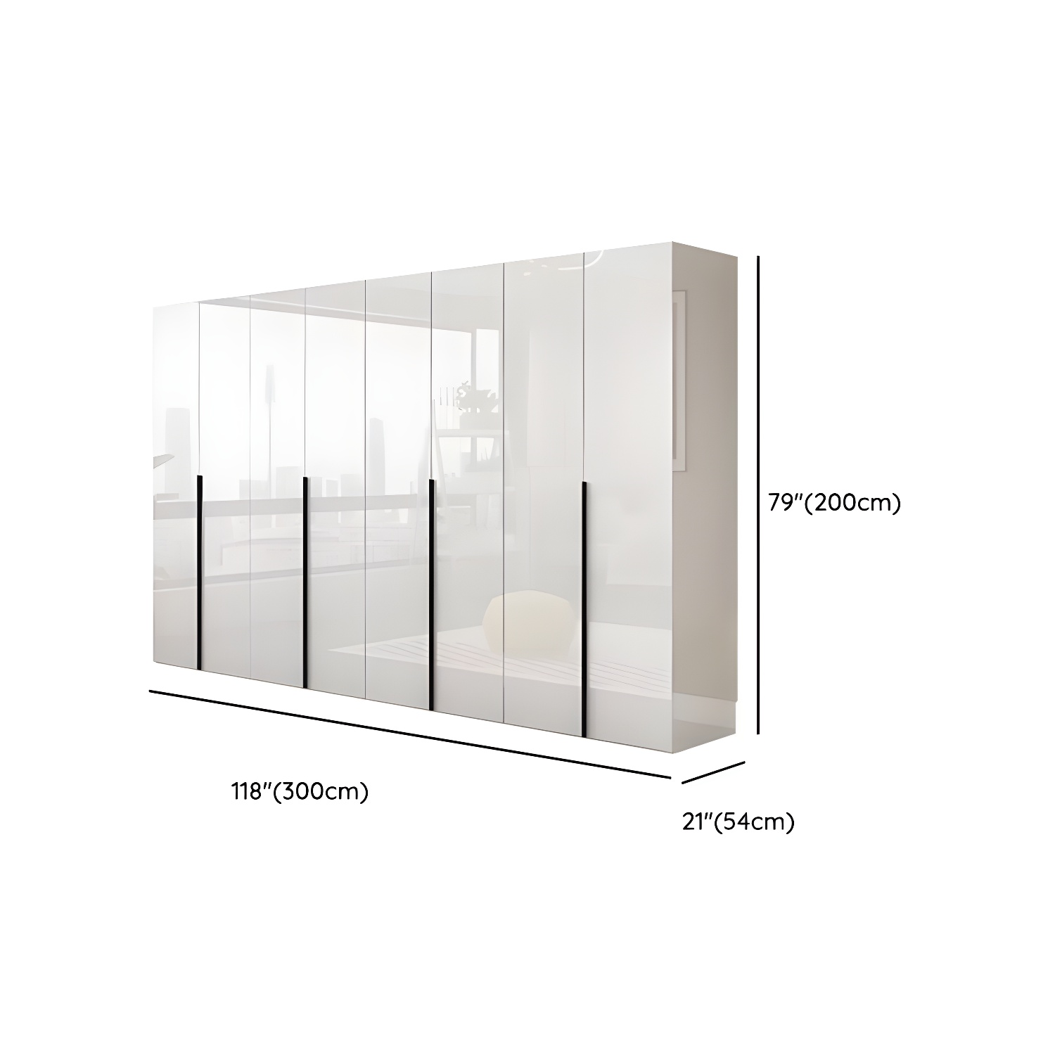 Modern white wood wardrobe armoire with hinged doors, clothing rod & shelves - image 20