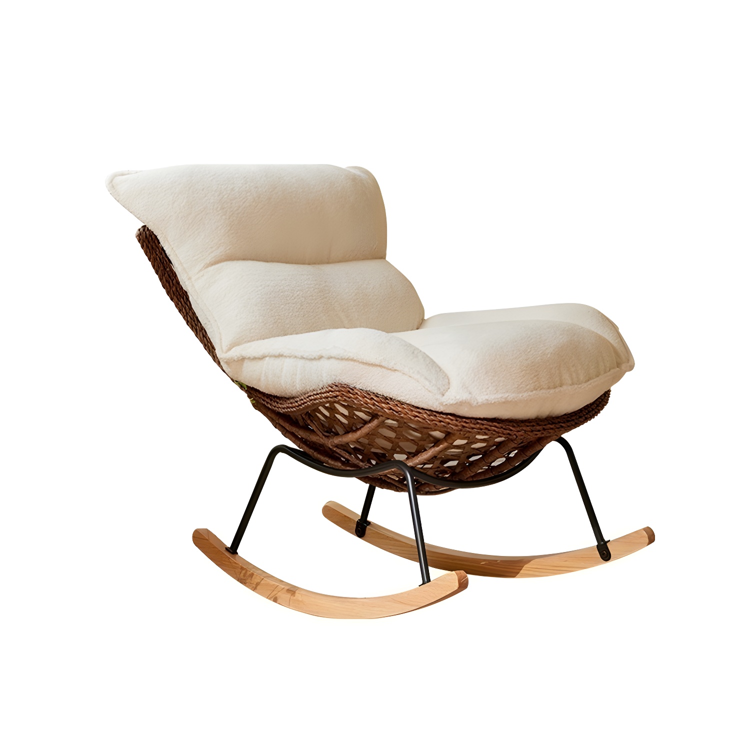 Traditional Armless Design Indoor Rocking Chair with rattan Frame and Nature Wood Legs - image 11