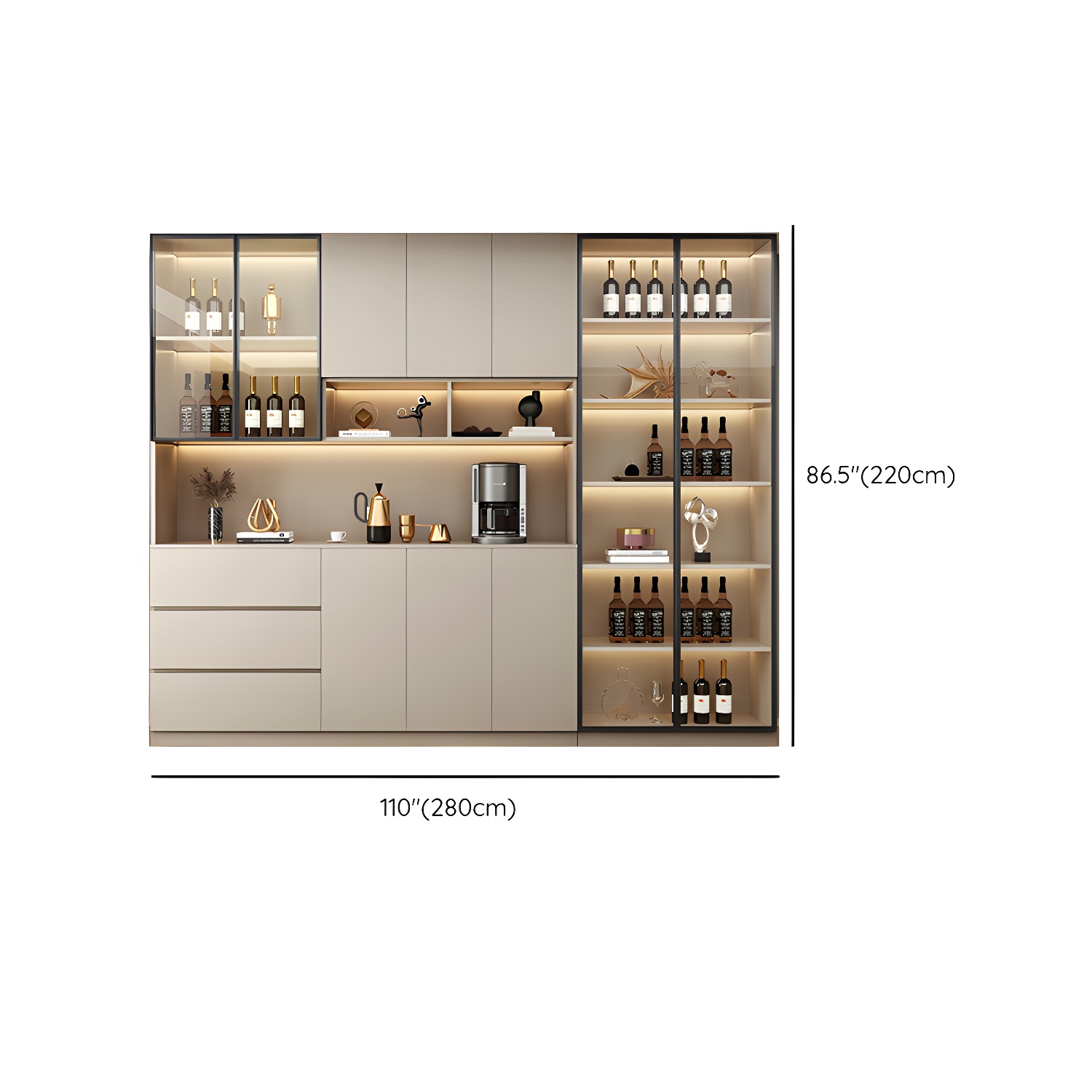 Contemporary Champagne Engineered Wood Shelves Included Sideboard with Doors - image 26