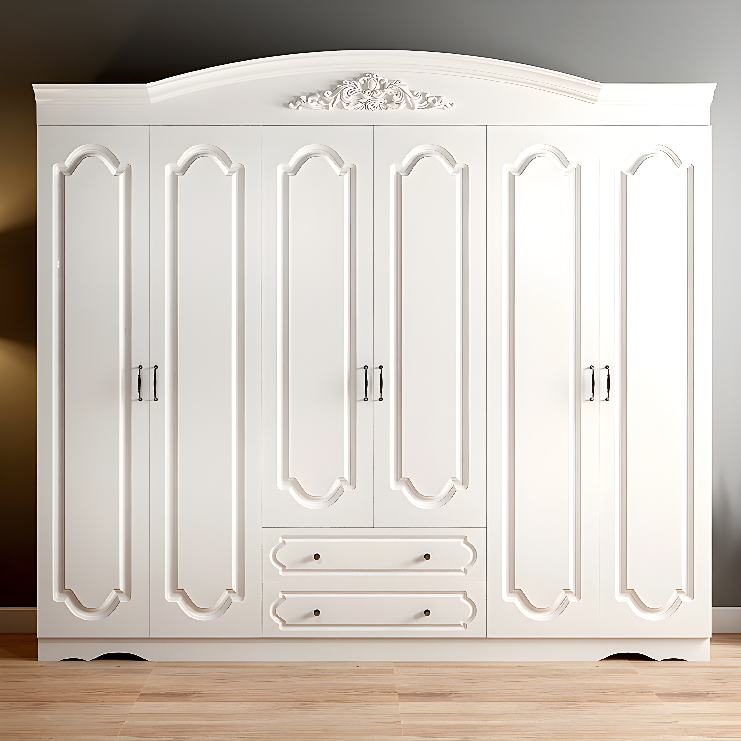 Engineered Wood Cabinet with 2 Drawers French Country White Wardrobe for Home