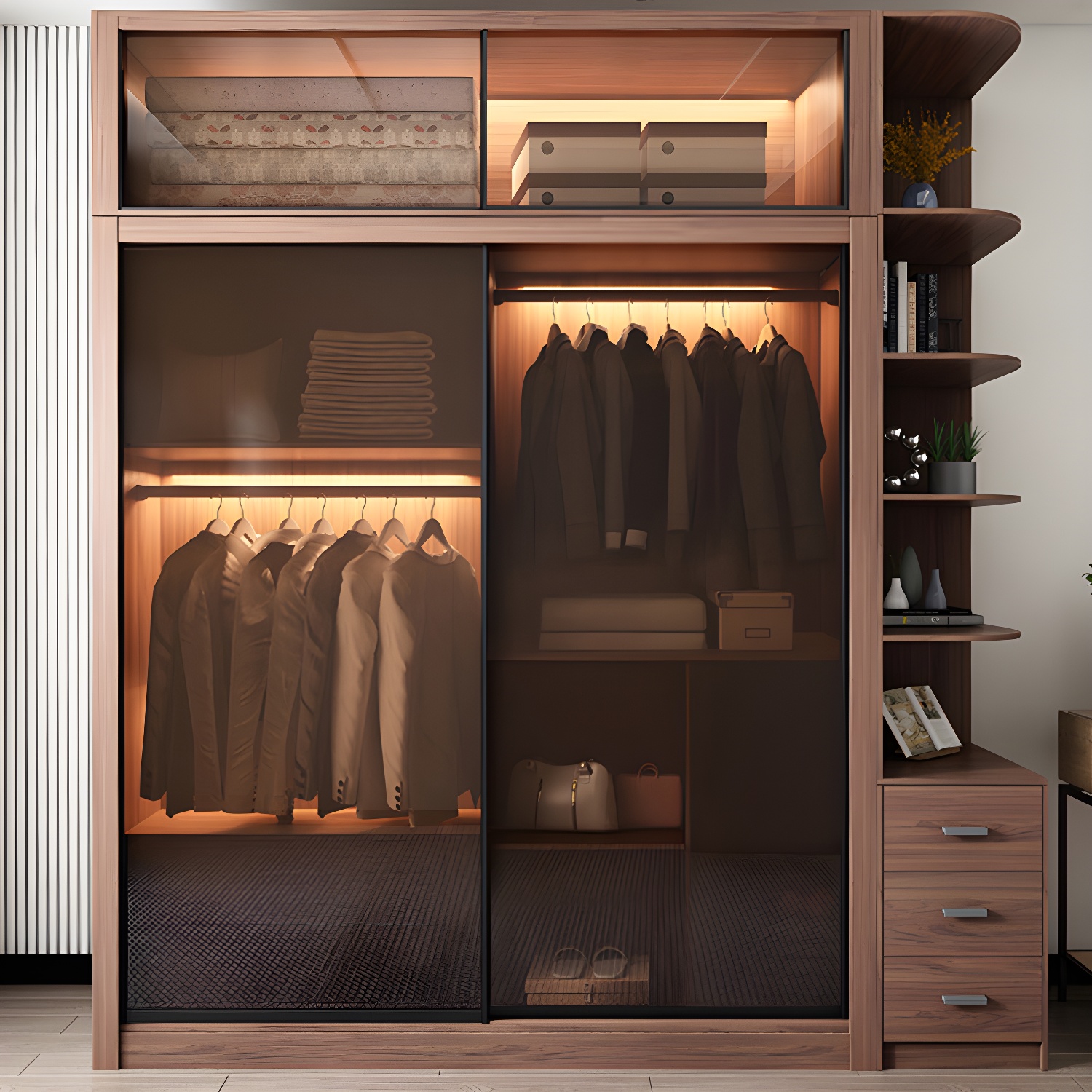 Brown Engineered Wood Wardrobe Armoire Modern Wardrobe Closet - image 12