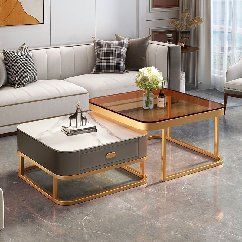 Square Double Nesting Accent Table with Framework Base for Home - image 3