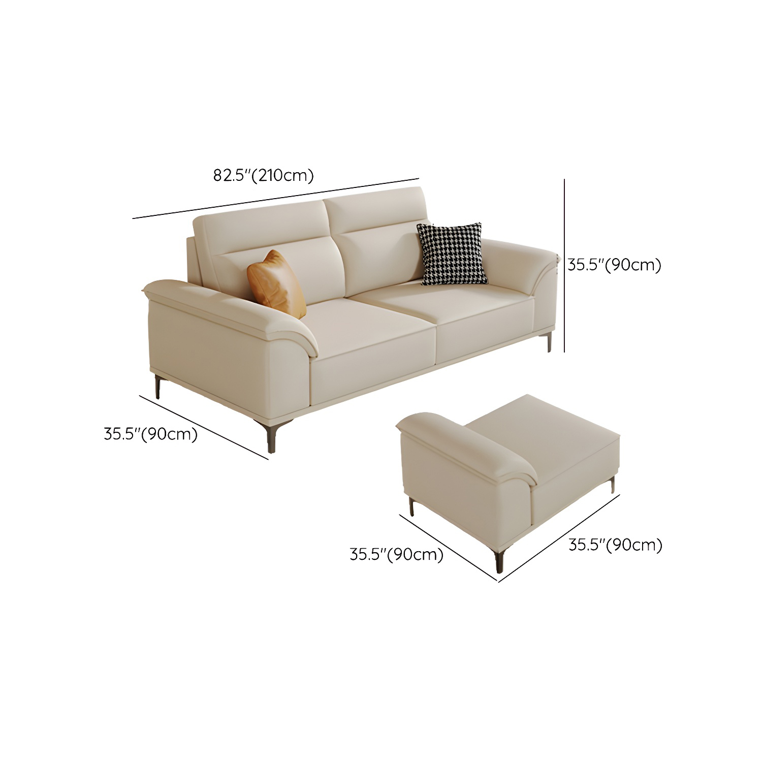 Modern Beige Faux Leather Sofa with Ottoman Included - Pillow Top Arm and Cushion Back - image 15