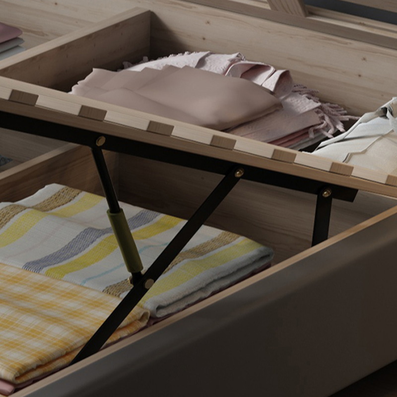Light Gray Storage Included/Panel Bed with 3 Storage Boxes, Natural Wood Frame, Sponge Upholstery, and Lighted Headboard - image 4