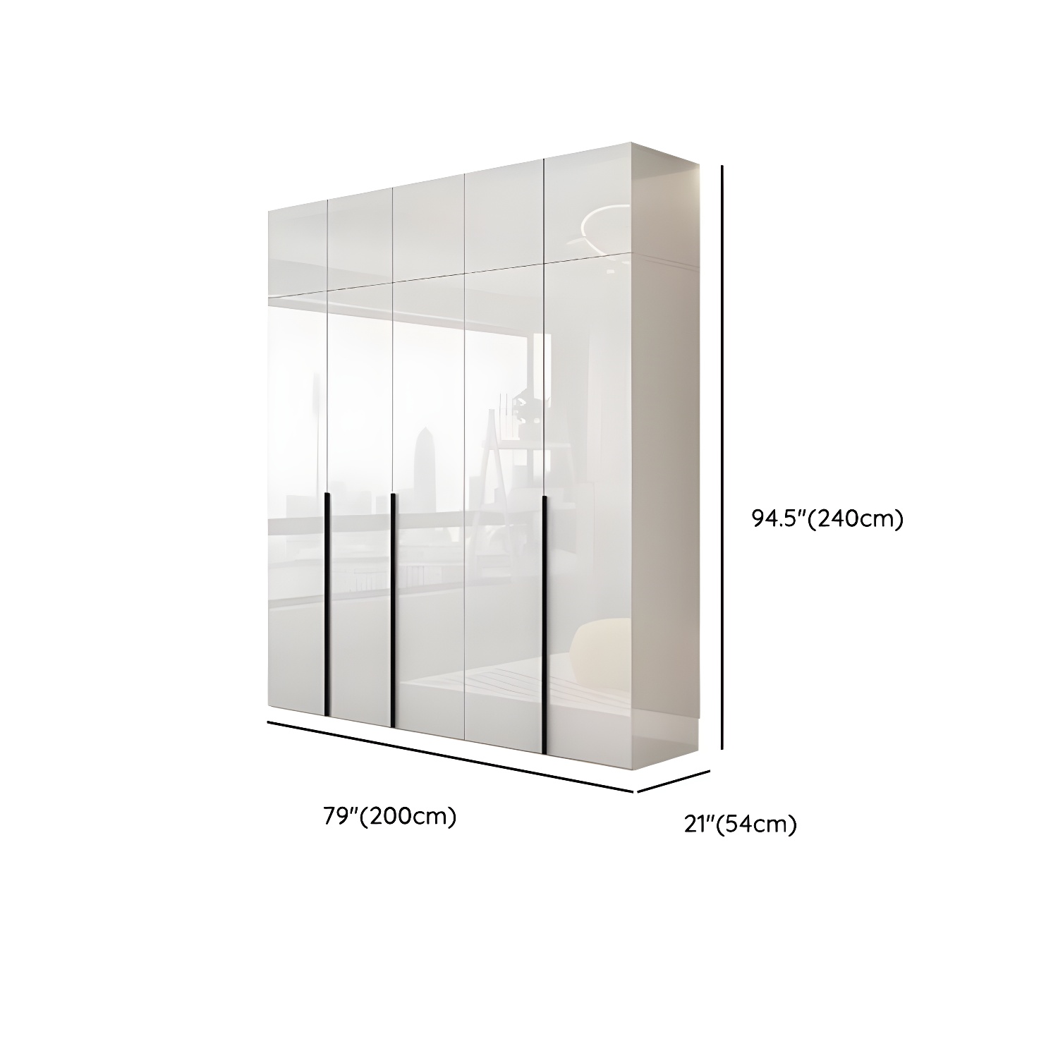 Modern white wood wardrobe armoire with hinged doors, clothing rod & shelves - image 23