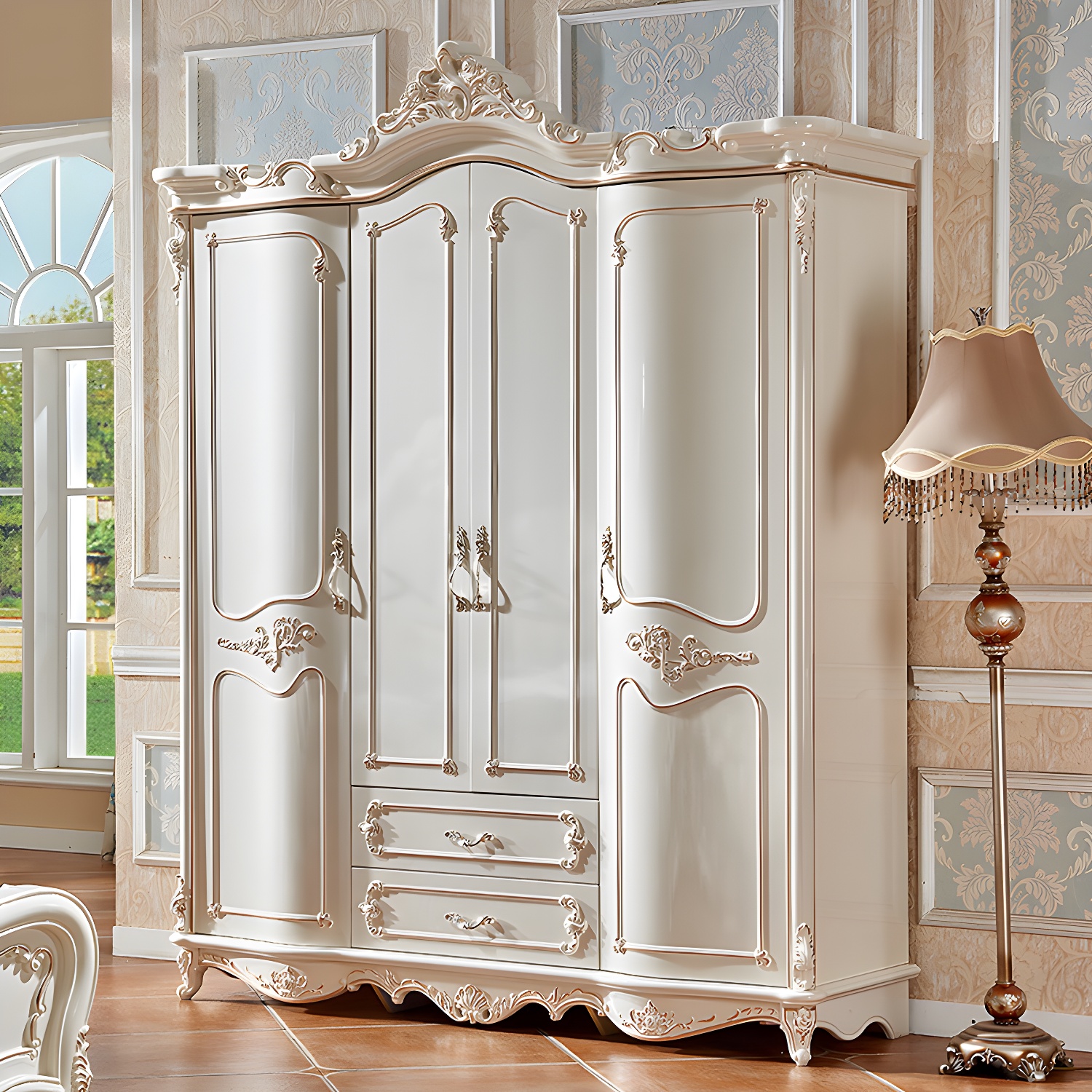 French Country Wardrobe Armoire Wood Wardrobe Cabinet for Bedroom