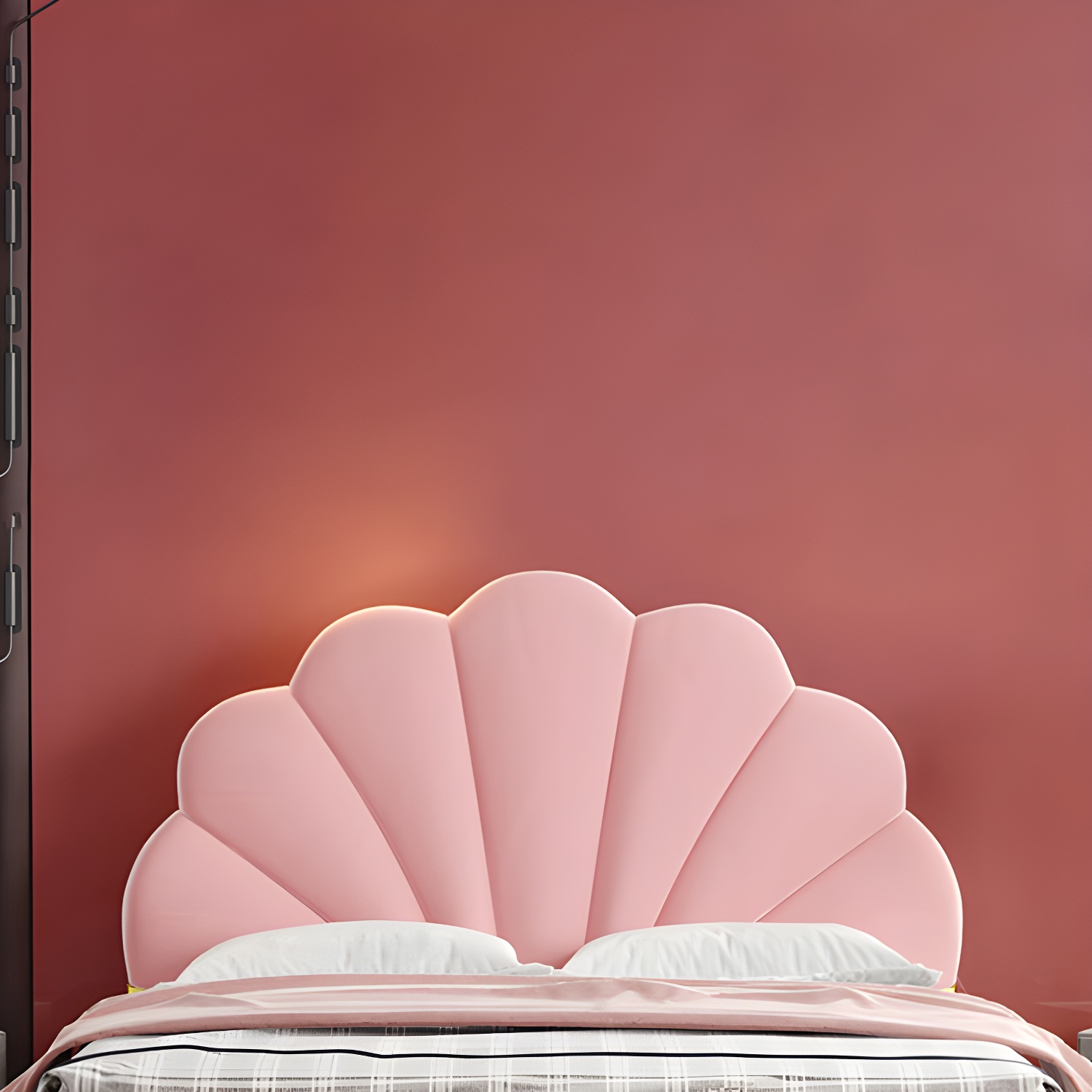 shell Suede Upholstered Headboard ,47 inch High Metal Panel Bed - image 7