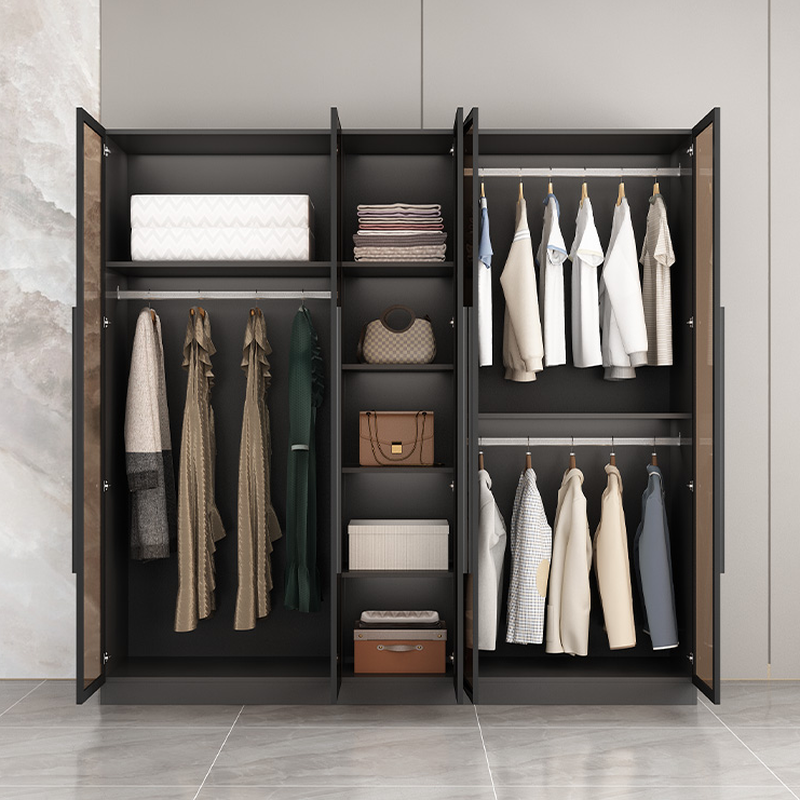 Ink-Colored Manufactured Wood Detached Wardrobe Closet with Soft Close Drawer, Door, Interior Shelves, and Clothing Rod - image 3