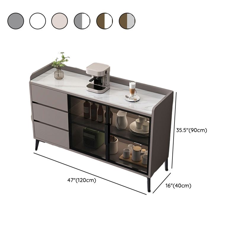 Stone Top Modern Wood Sideboard Credenza with 3 Drawers and Glass Doors - image 16