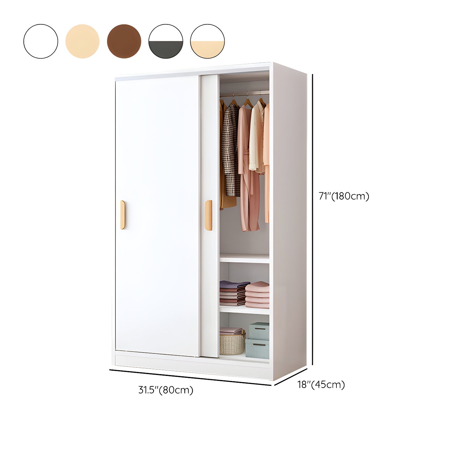 Contemporary Wood Wardrobe Armoire with Sliding Doors, Clothing Rod, and Interior Shelves - image 16