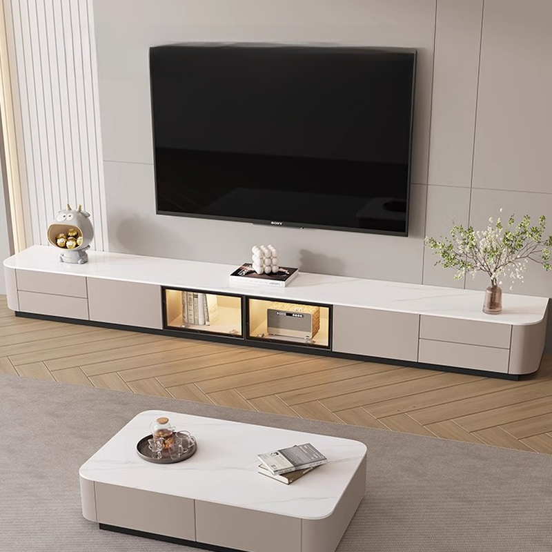 Rectangle Parlor TV Stand with Light and Gate Door