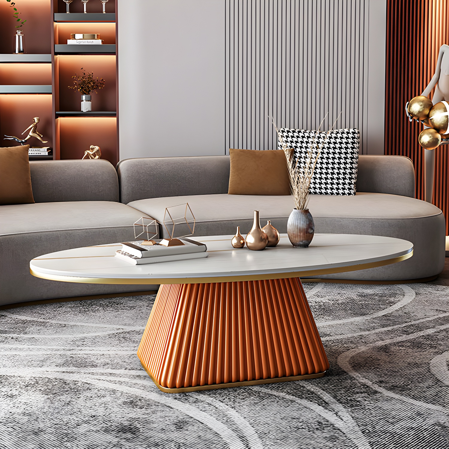 Glam Metal and Slate Cocktail Table Pedestal Coffee Table for Living Room - image 17