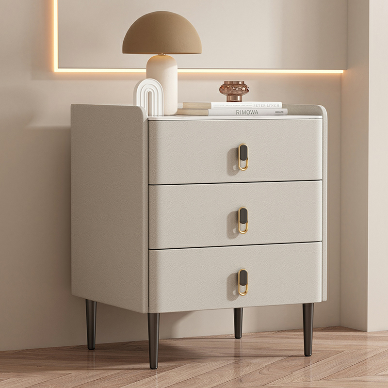 Modern Faux Leather Bachelor's Chest with Stone Countertop, 3 Drawers
