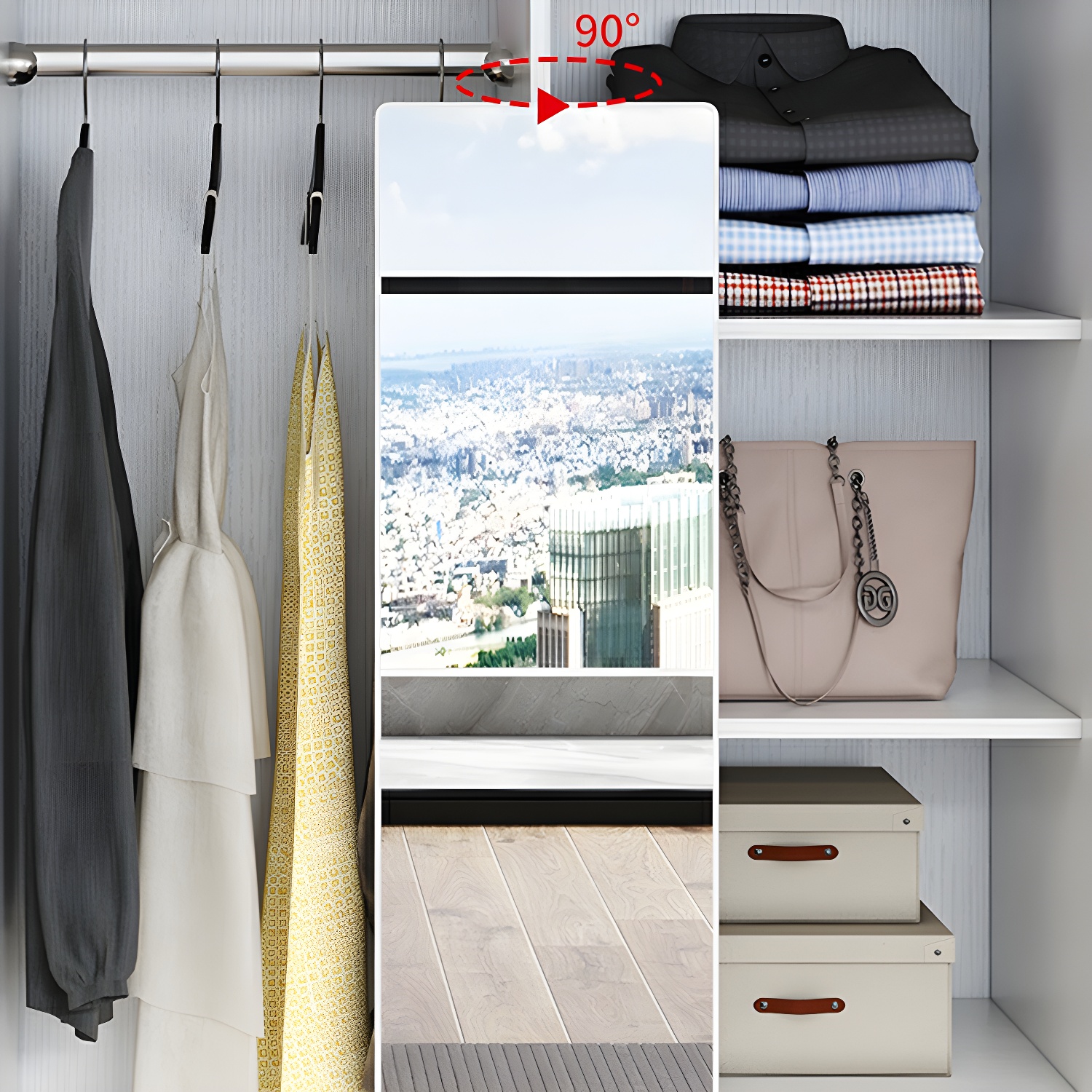 Modern White Wardrobe Armoire with Mirror, Drawers & Clothing Rod - image 8