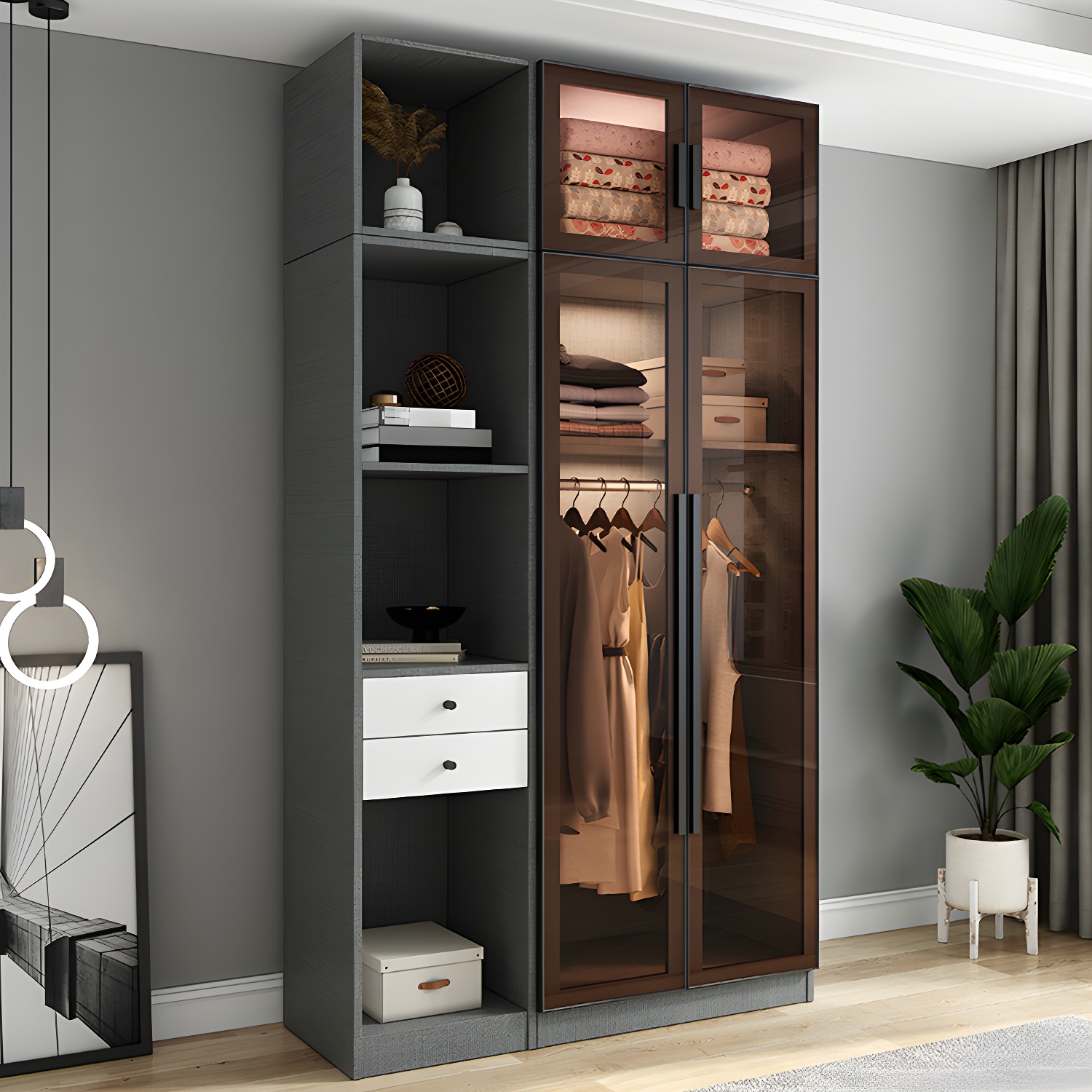 Modern Style Storage Cabinet Mirrored Finish Cabinet with Glass Door - image 7