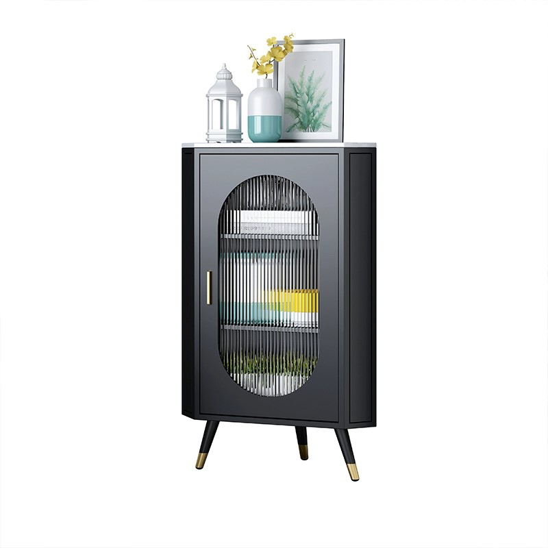 Modern Corner Accent Cabinet with Glass Doors and Iron Base (Easy Assembly) - image 6