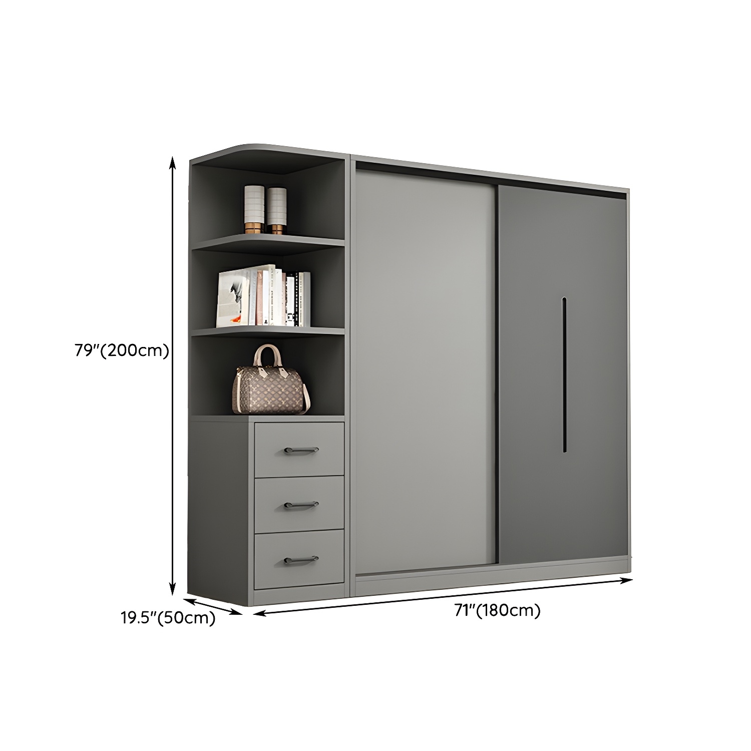 Contemporary Wood Grey Cloth Rod Included Wardrobe with Shelves - image 24