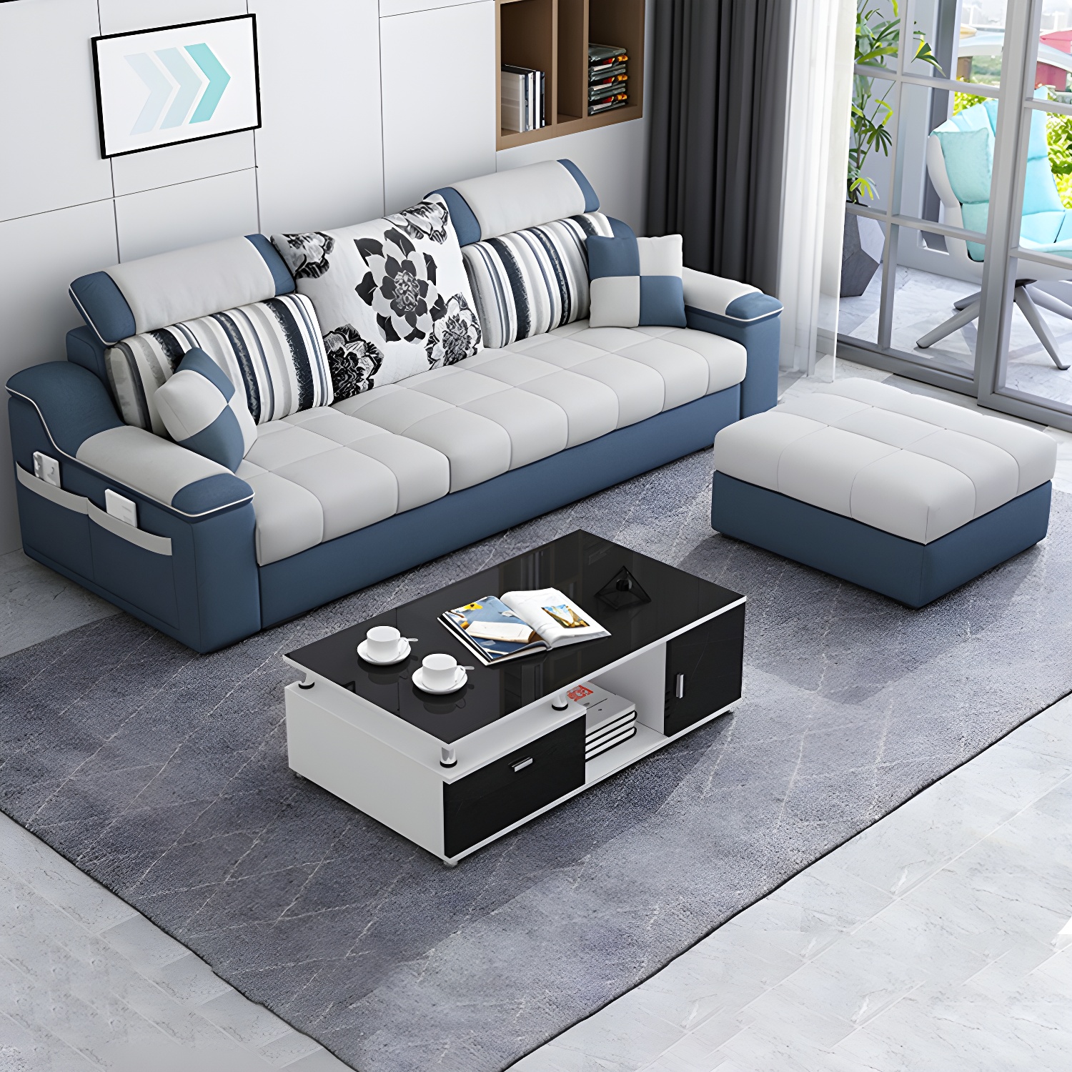 Reversible L-Shape Scandinavian Sectional Sofa with Ottoman and Adjustable Headrest in 2 Piece Set - image 11