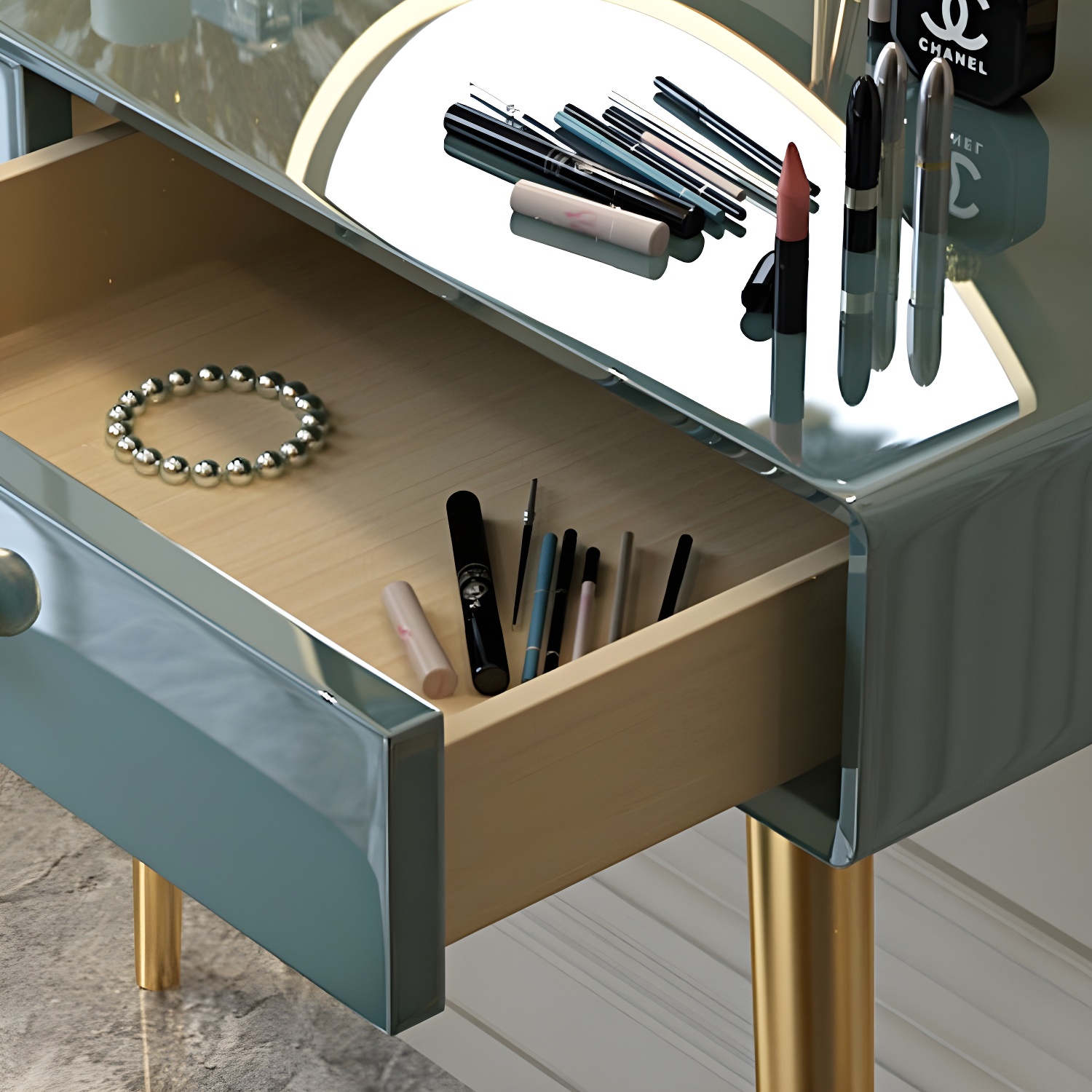 Glam 29.5" Height Wooden Makeup Vanity with Drawers and Mirror - image 10