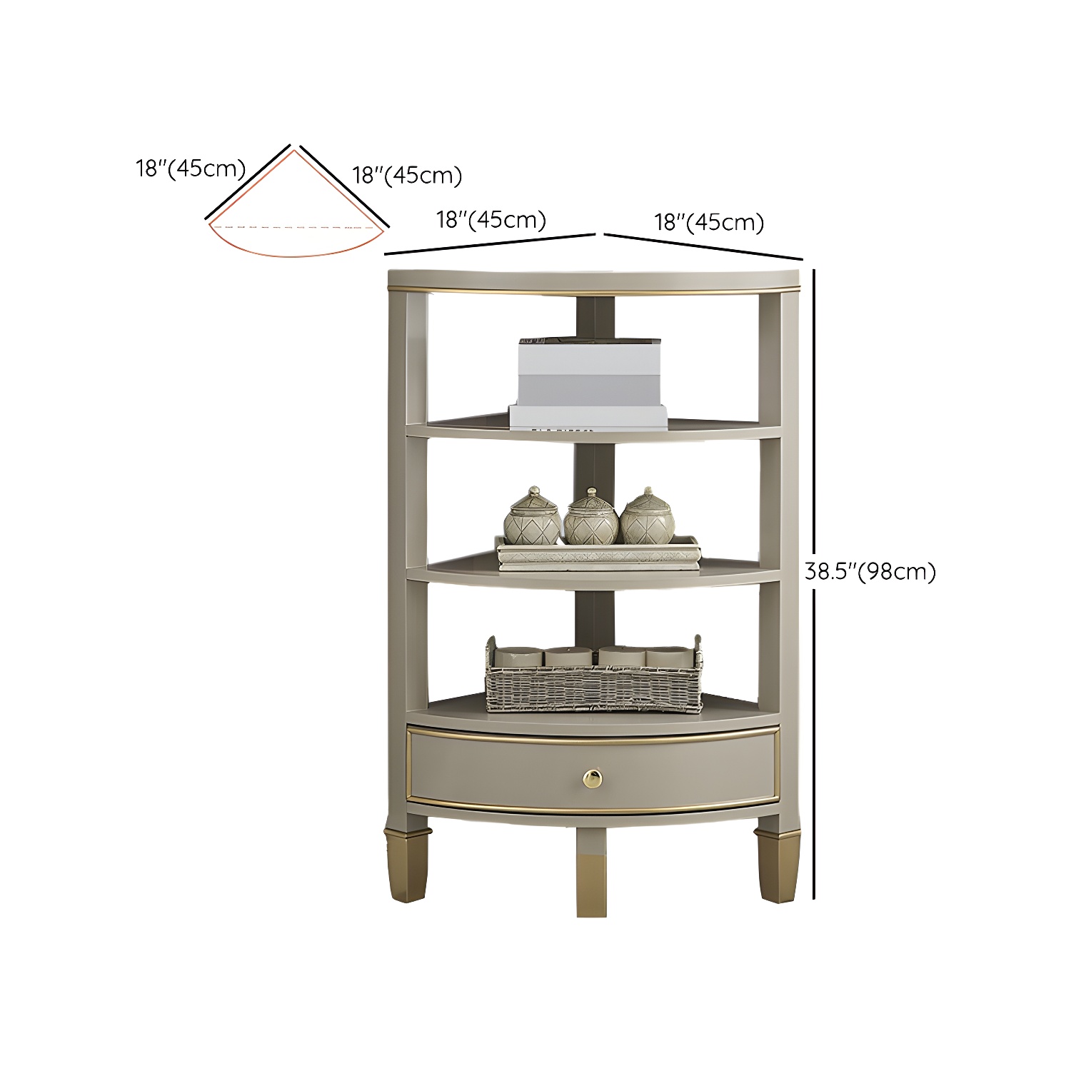 Unique Gold Beech Wood Corner Accent Cabinet with 1 Drawer and Open Shelves - image 8