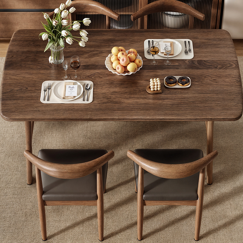 5 Pieces Chalk/Brown/Natural Dining Table Set with Wood Back Padded Chair and Natural Solid Wood Rectangular Dining Table for 4 - image 6