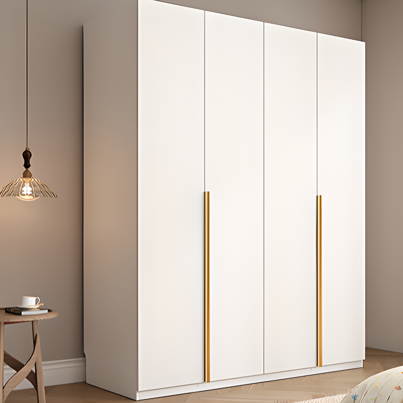 White Modish Wooden Armoire Cabinet with Soft Close Drawer, Soft Close Door, Interior Shelves, and Clothing Rod