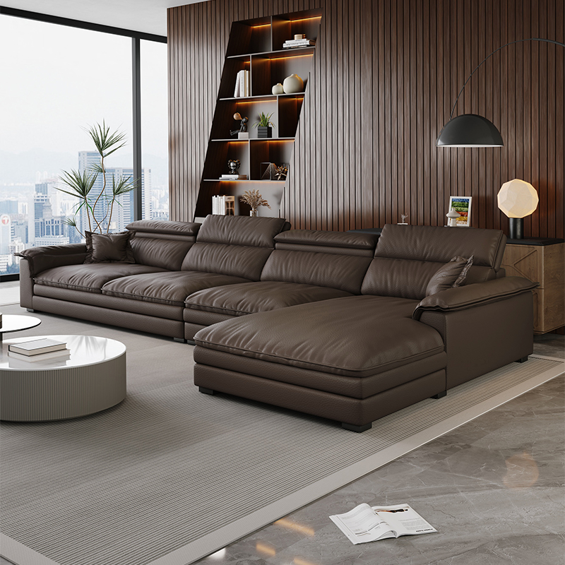 L-Shape Leather Sofa Recliner in White/Espresso/Beige with Right Hand Facing Orientation - image 3