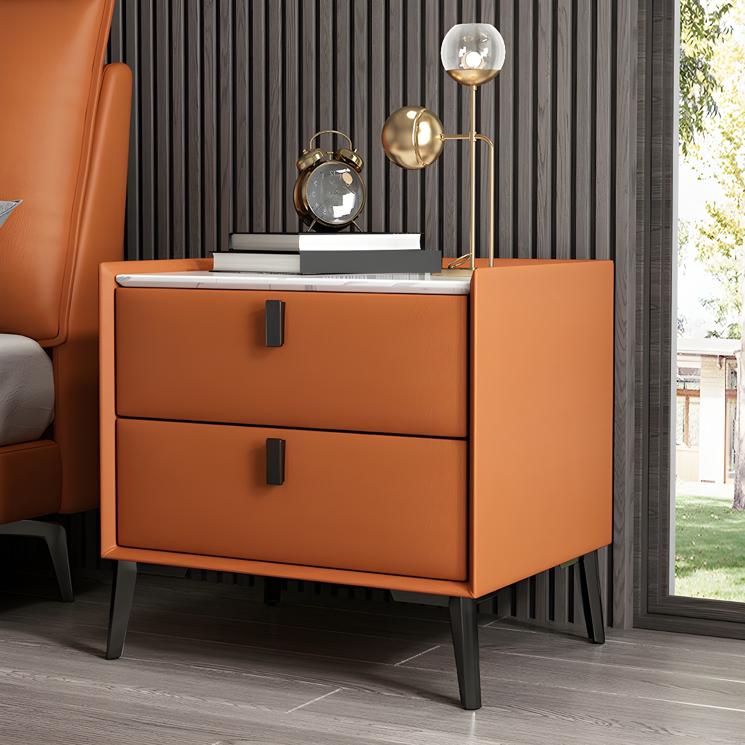 Contemporary 4 Legs Storage Drawer Nightstand with Black Handles for Bedroom - image 9