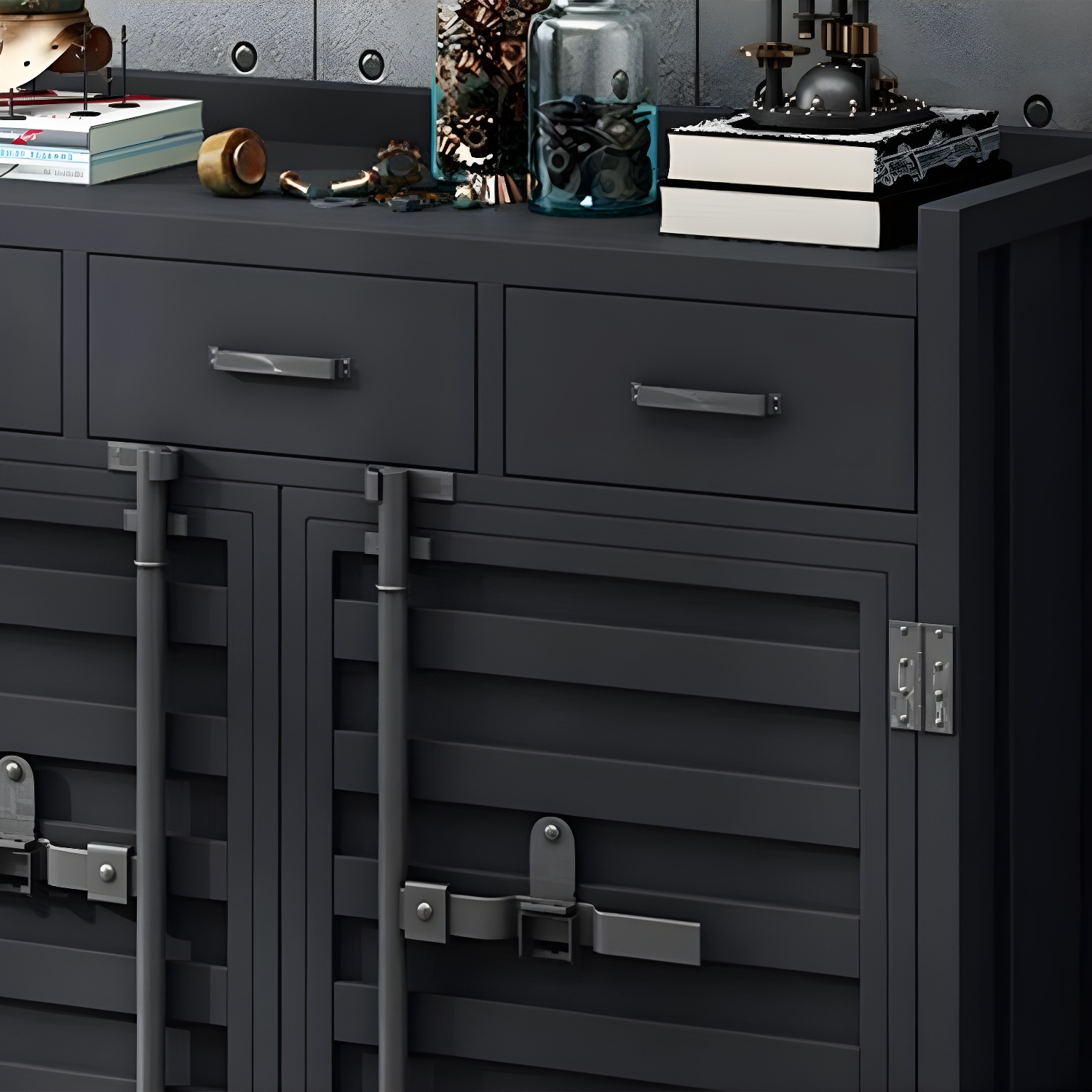 Metal Industrial Sideboard Credenza with Cabinet, Drawers, and Shelves - 40cm Width, 90cm Height - image 9