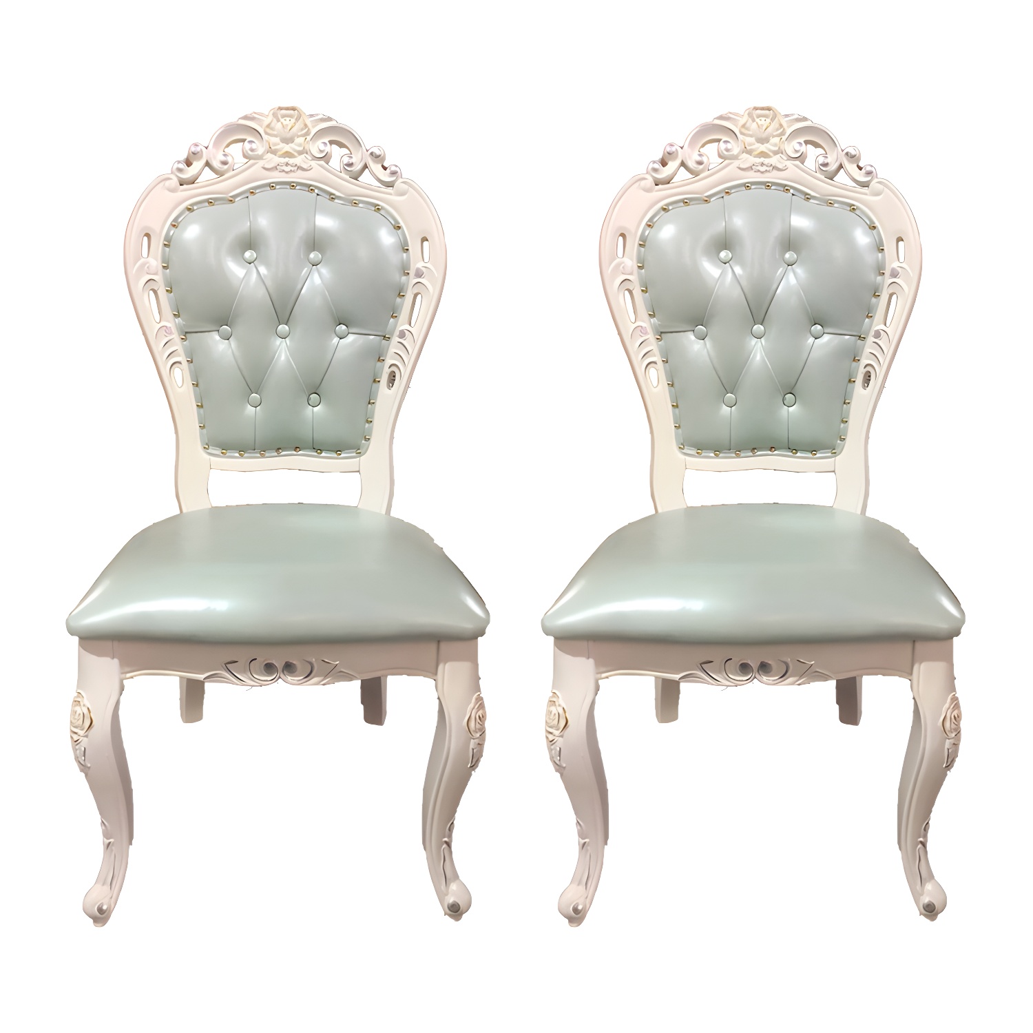 Victorian Rubberwood King Louis Back Chair Matte Finish Leather Dining Chair (Set of 2) - image 8