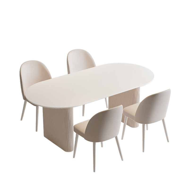 Oval Dining Table Set with Two-sided Pedestal, Enclosed Back, Fixed Table, Padded Chair, 5-piece in White - image 4